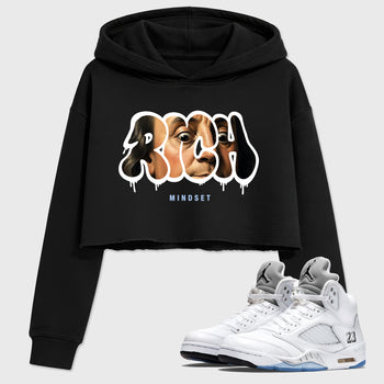 Sneaker match tees – Sneaker Tees To Match Air Jordan 5 White Metallic Shoes – Rich Mindset Crop T-Shirt Black 1