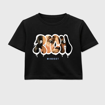 Sneaker match tees – Sneaker Tees To Match Air Jordan 5 White Metallic Shoes – Rich Mindset Crop T-Shirt Black 2