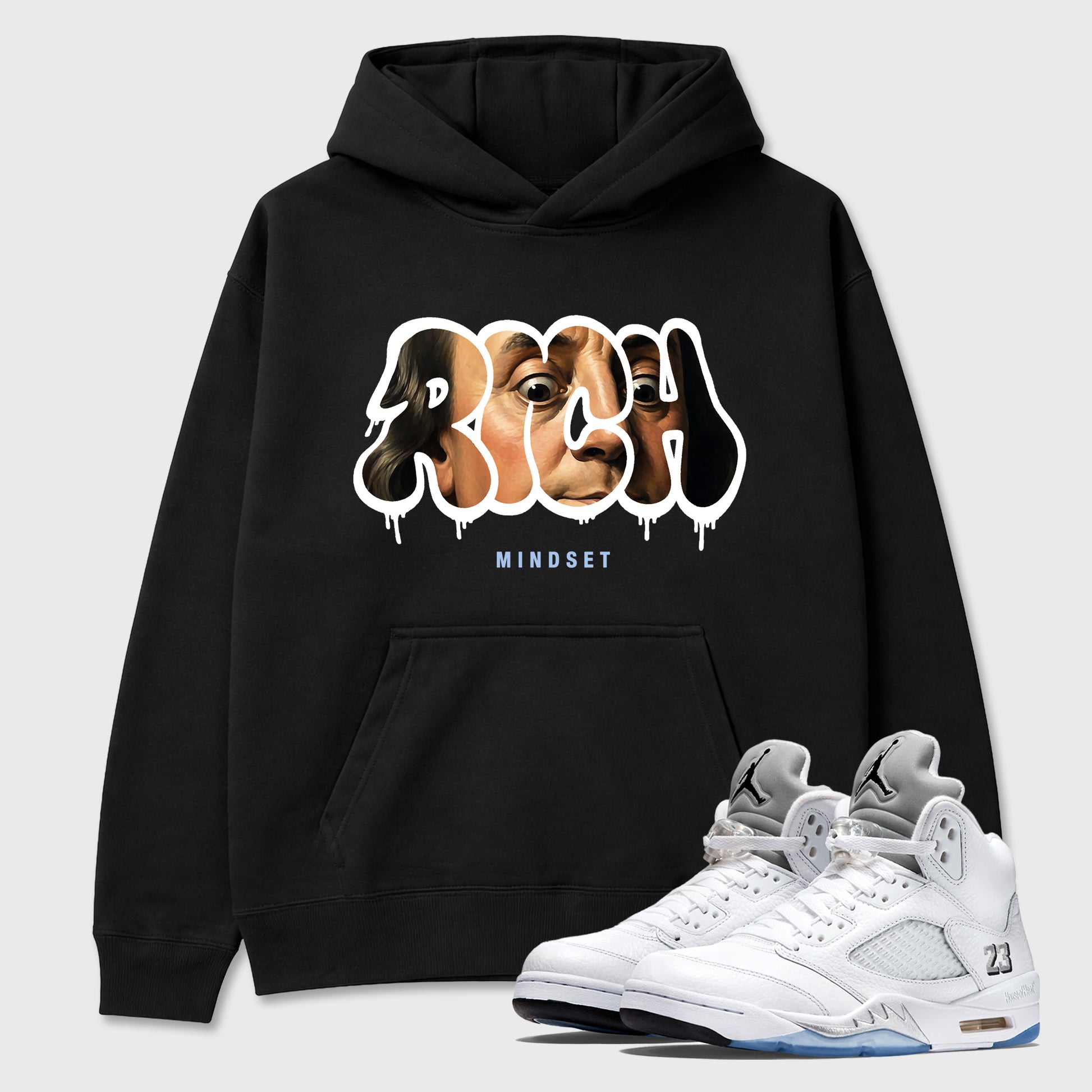 Sneaker match tees – Sneaker Tees To Match Air Jordan 5 White Metallic Shoes – Rich Mindset Tee Black 1