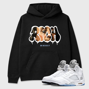Sneaker match tees – Sneaker Tees To Match Air Jordan 5 White Metallic Shoes – Rich Mindset Tee Black 1