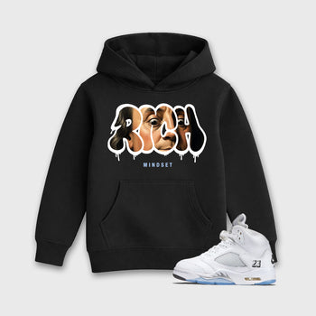 Sneaker match tees – Sneaker Tees To Match Air Jordan 5 White Metallic Shoes – Rich Mindset Kids T-Shirt Black 1