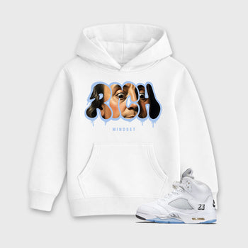 Sneaker match tees – Sneaker Tees To Match Air Jordan 5 White Metallic Shoes – Rich Mindset Kids T-Shirt White 1