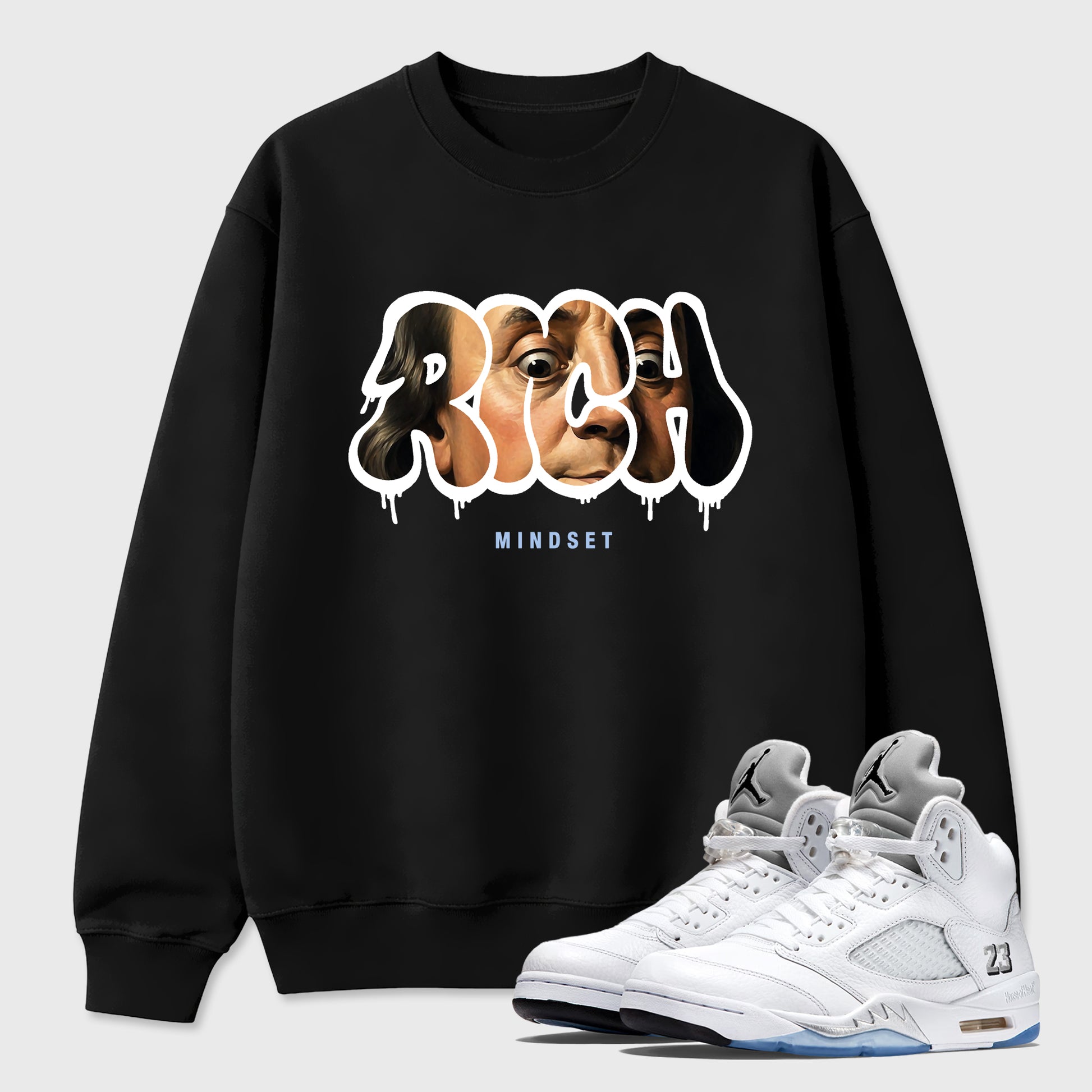 Sneaker match tees – Sneaker Tees To Match Air Jordan 5 White Metallic Shoes – Rich Mindset Tee Black 1