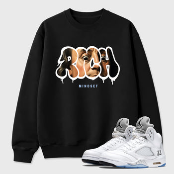 Sneaker match tees – Sneaker Tees To Match Air Jordan 5 White Metallic Shoes – Rich Mindset Tee Black 1