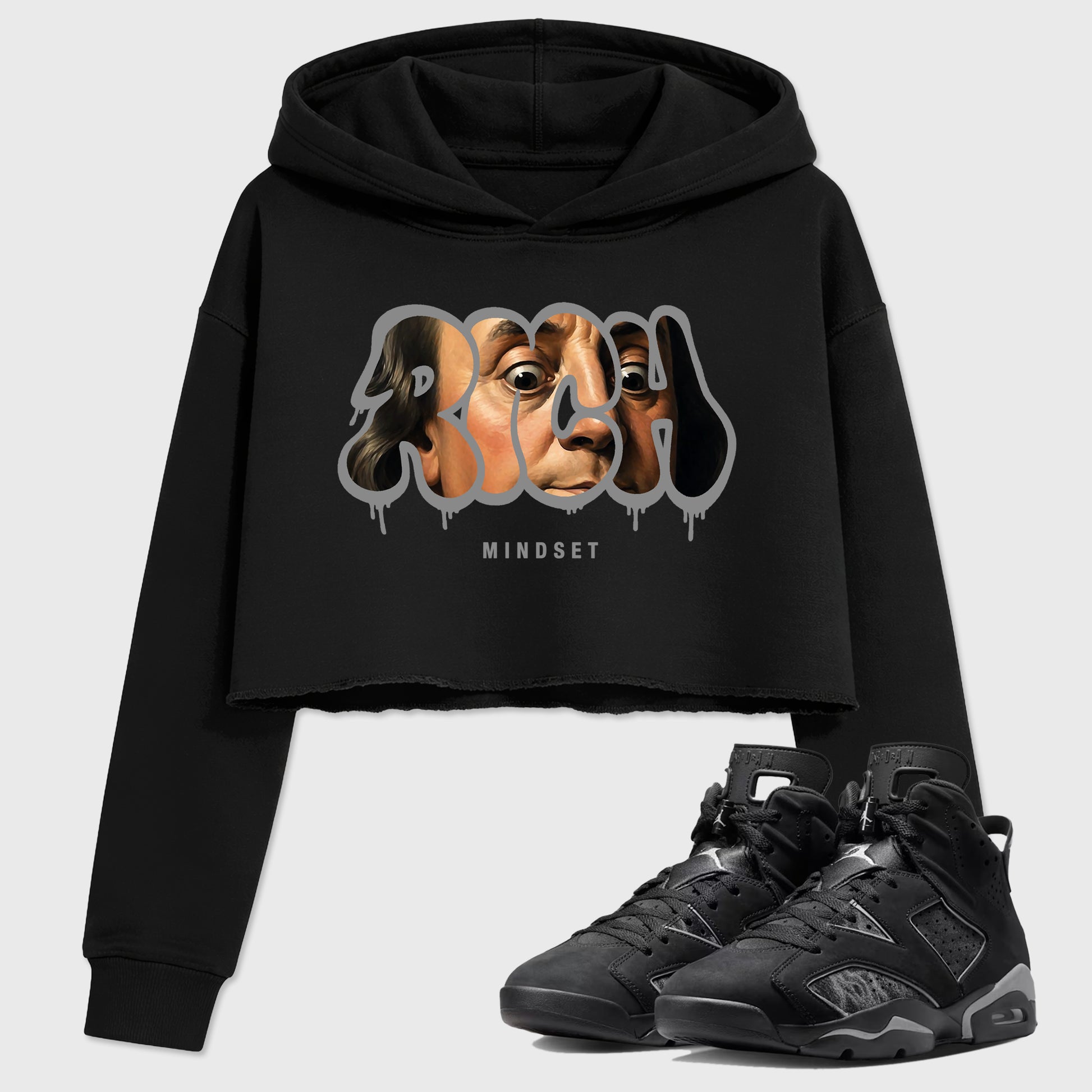 Sneaker match tees – Sneaker Tees To Match Air Jordan 6 Cap and Gown Shoes – Rich Mindset Crop T-Shirt Black 1