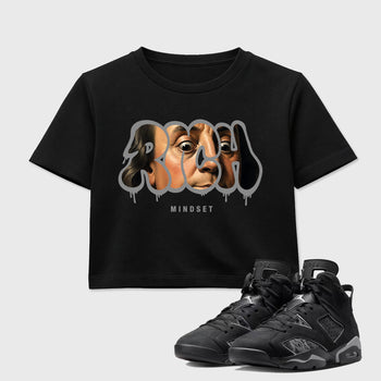 Sneaker match tees – Sneaker Tees To Match Air Jordan 6 Cap and Gown Shoes – Rich Mindset Crop T-Shirt Black 1