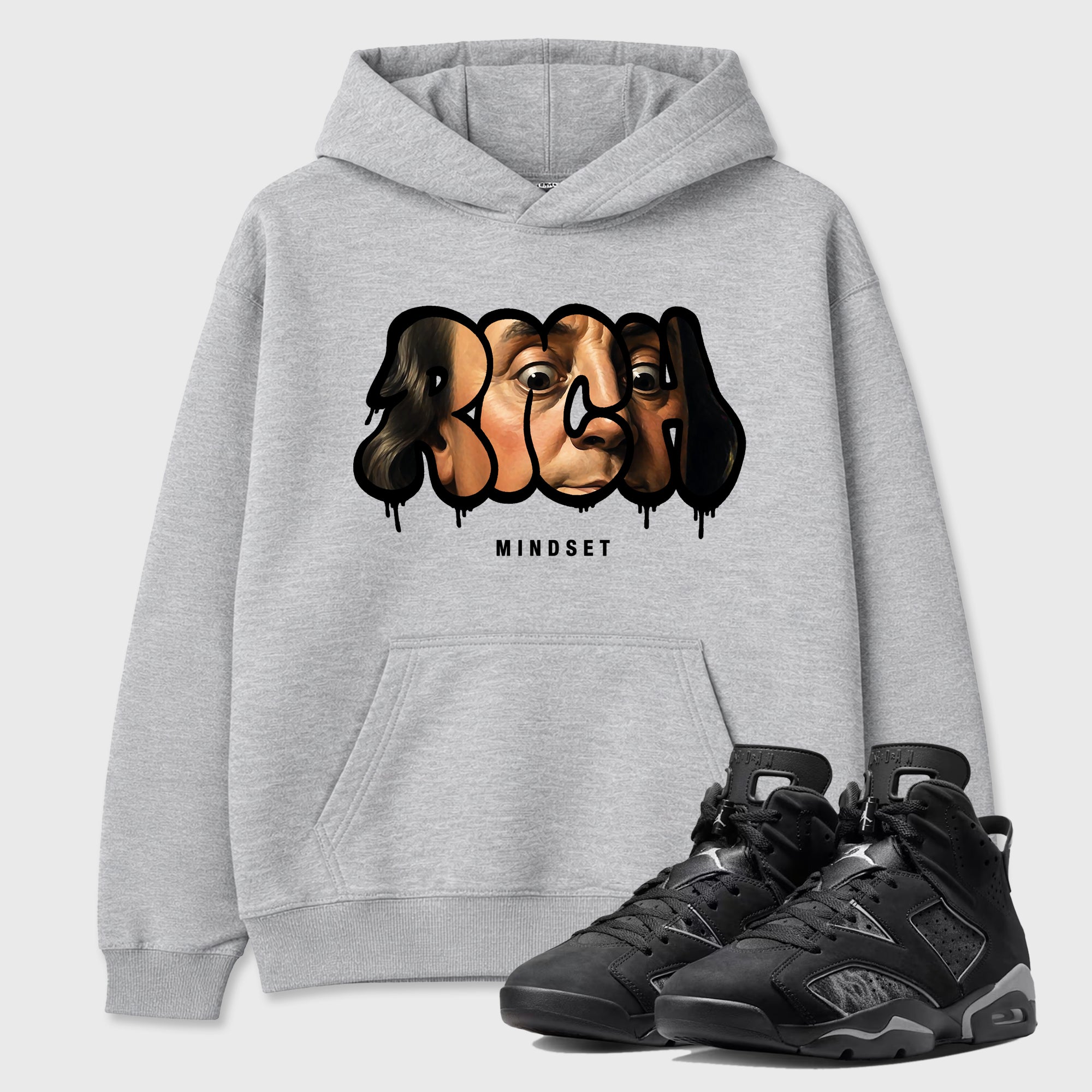 Sneaker match tees – Sneaker Tees To Match Air Jordan 6 Cap and Gown Shoes – Rich Mindset Tee Heather Grey 1