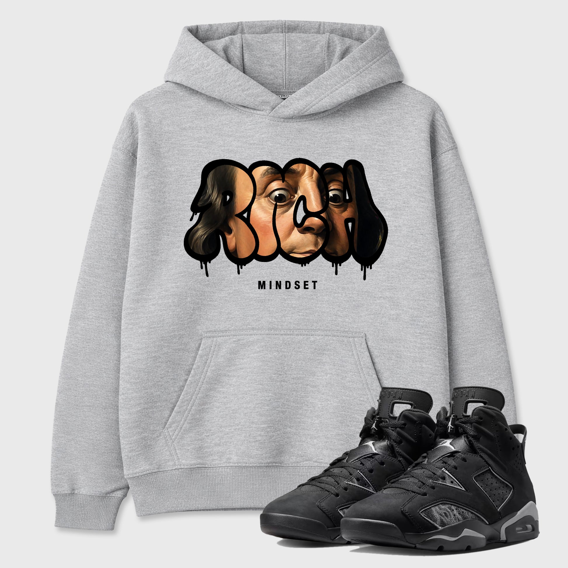 Sneaker match tees – Sneaker Tees To Match Air Jordan 6 Cap and Gown Shoes – Rich Mindset Tee Heather Grey 1