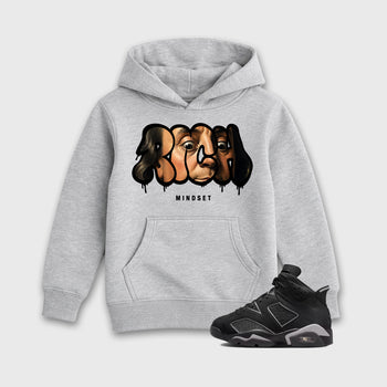 Sneaker match tees – Sneaker Tees To Match Air Jordan 6 Cap and Gown Shoes – Rich Mindset Kids T-Shirt Heather Grey 1