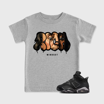 Sneaker match tees – Sneaker Tees To Match Air Jordan 6 Cap and Gown Shoes – Rich Mindset Kids T-Shirt Heather Grey 1