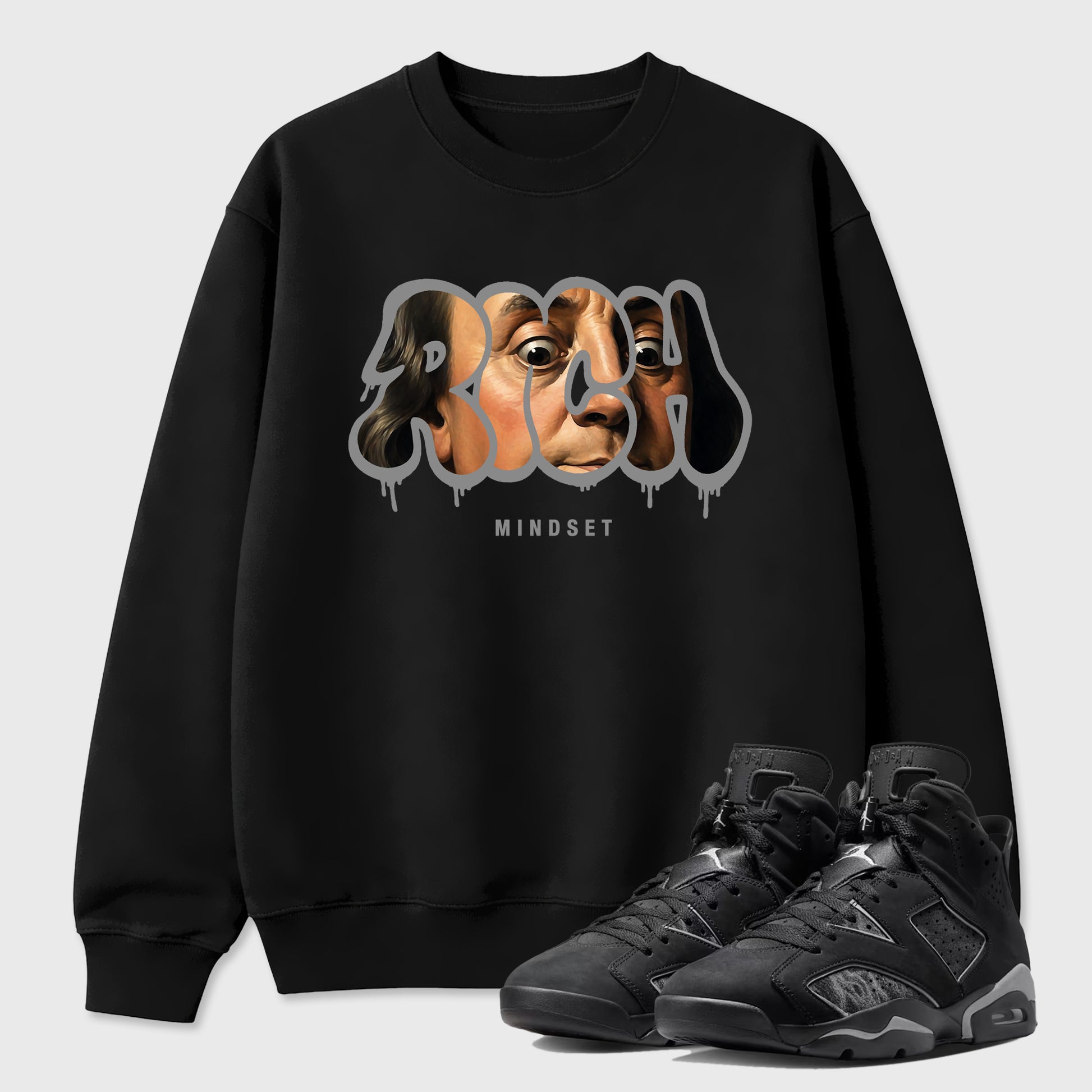 Sneaker match tees – Sneaker Tees To Match Air Jordan 6 Cap and Gown Shoes – Rich Mindset Tee Black 1