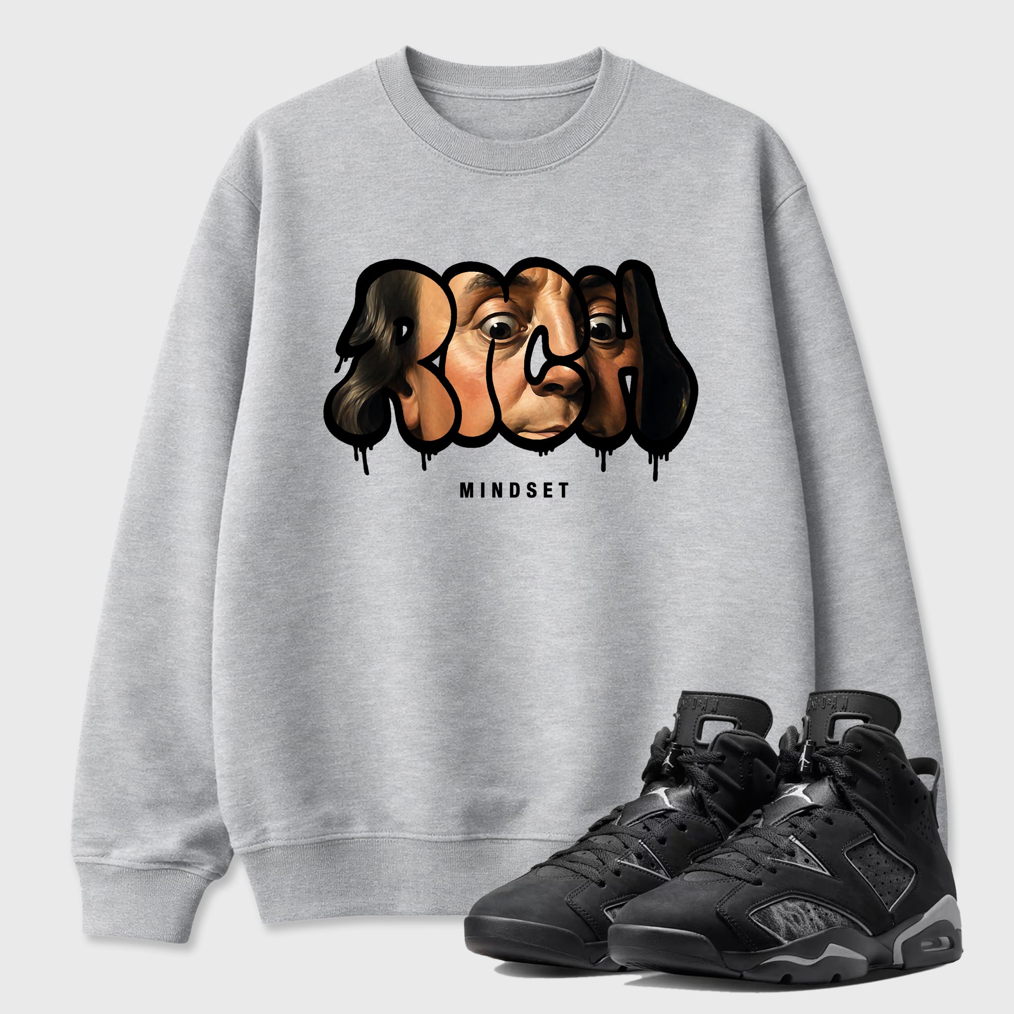 Sneaker match tees – Sneaker Tees To Match Air Jordan 6 Cap and Gown Shoes – Rich Mindset Tee Heather Grey 1