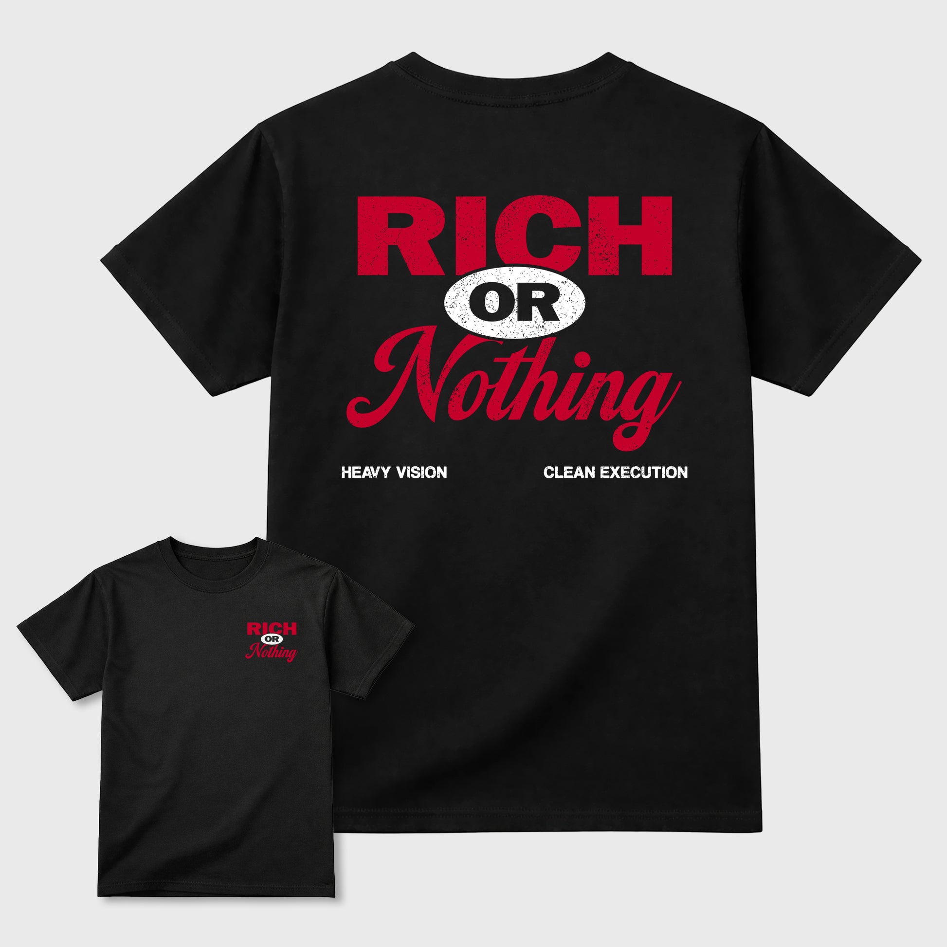 Rich Or Nothing graphic t-shirt styled to complete your sneaker outfit with the 1s Low OG Banned, shown in Black.