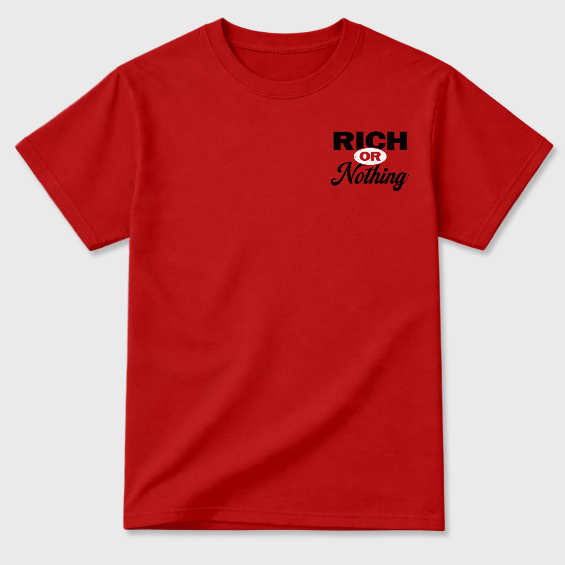 Rich Or Nothing graphic t-shirt styled to complete your sneaker outfit with the 1s Low OG Banned, shown in Red.