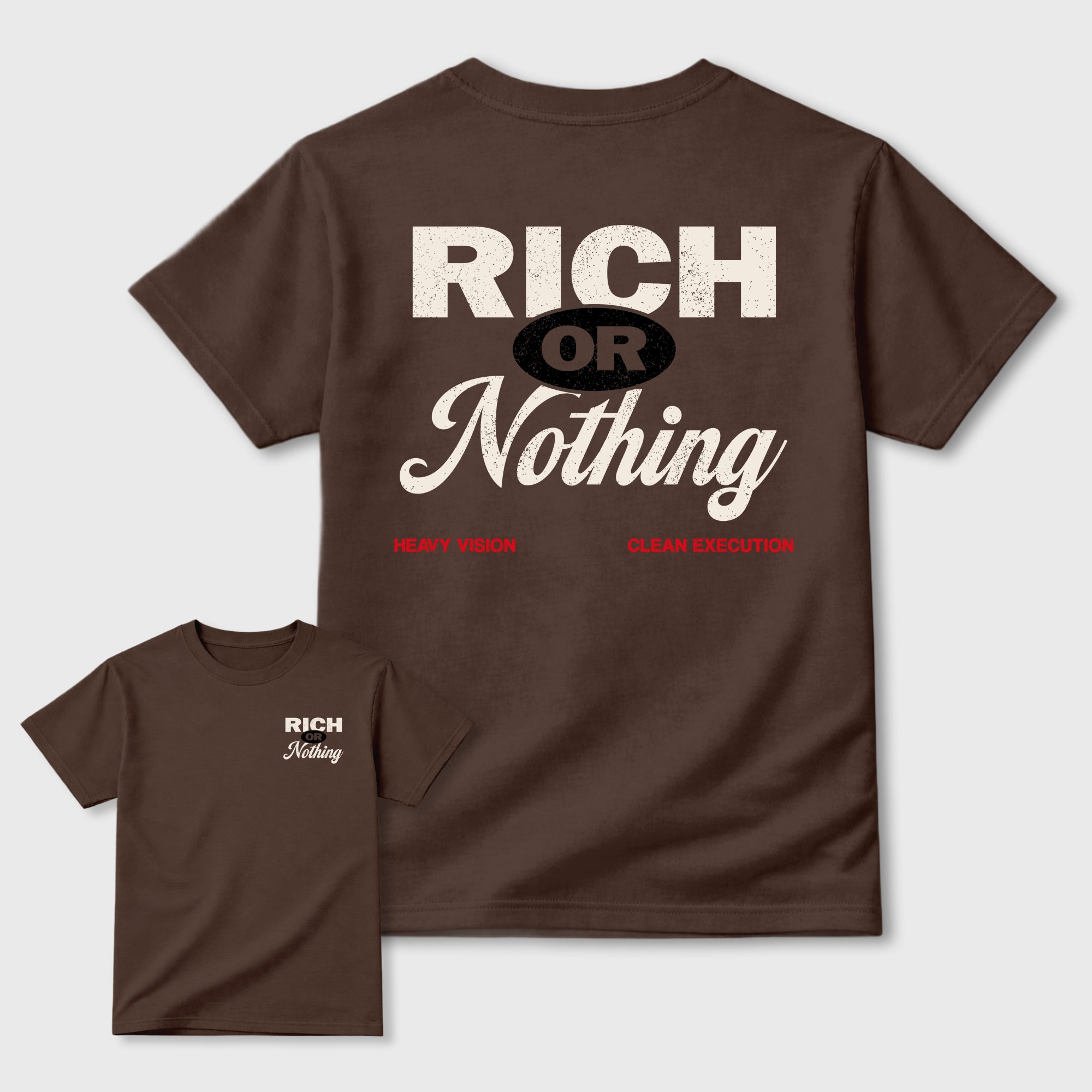 Rich Or Nothing double side graphic tee styled to complete your fit with the AJ3 World's Best Dad, shown in Dark Chocolate.