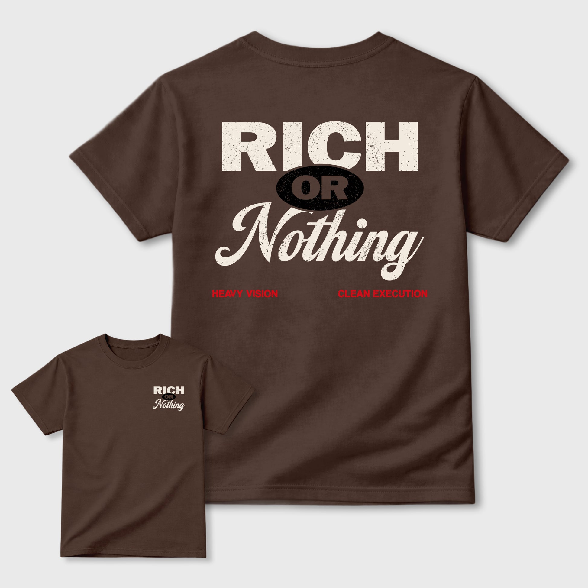 Rich Or Nothing double side graphic tee styled to complete your fit with the AJ3 World's Best Dad, shown in Dark Chocolate.