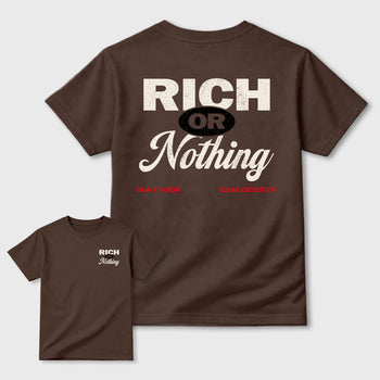 Rich Or Nothing double side graphic tee styled to complete your fit with the AJ3 World's Best Dad, shown in Dark Chocolate.