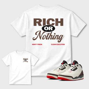 Rich Or Nothing double side graphic tee styled to complete your fit with the AJ3 World's Best Dad, shown in White.
