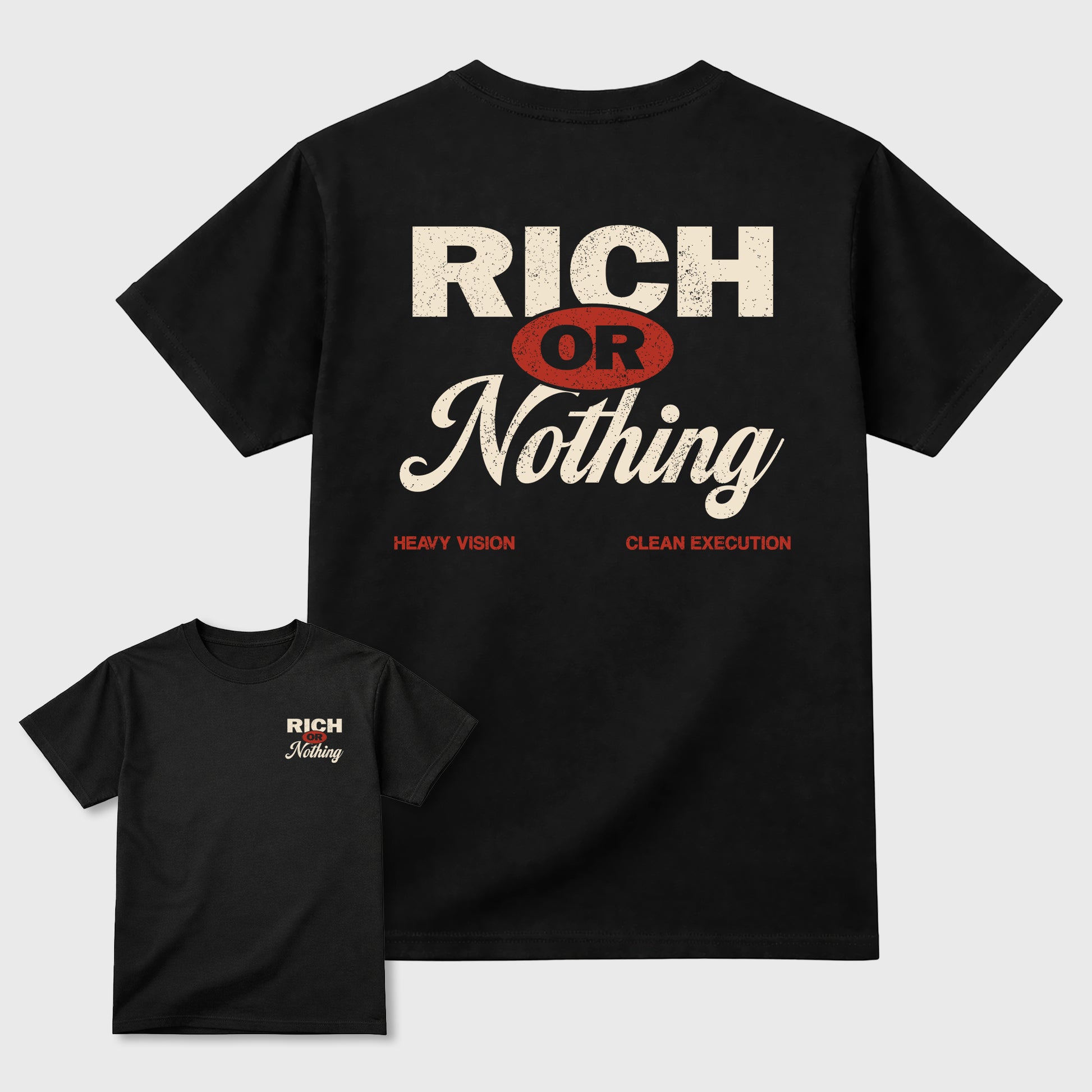 Rich Or Nothing graphic t-shirt, Double side styled graphic shirts to complete your fit with the 4s Brick After Brick sneakers, shown in Black.