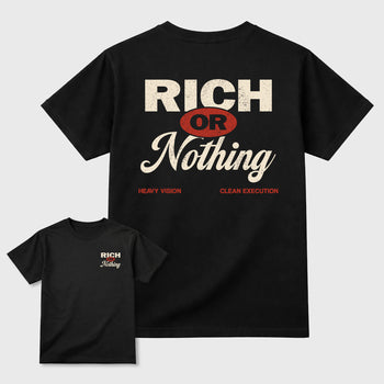 Rich Or Nothing graphic t-shirt, Double side styled graphic shirts to complete your fit with the 4s Brick After Brick sneakers, shown in Black.