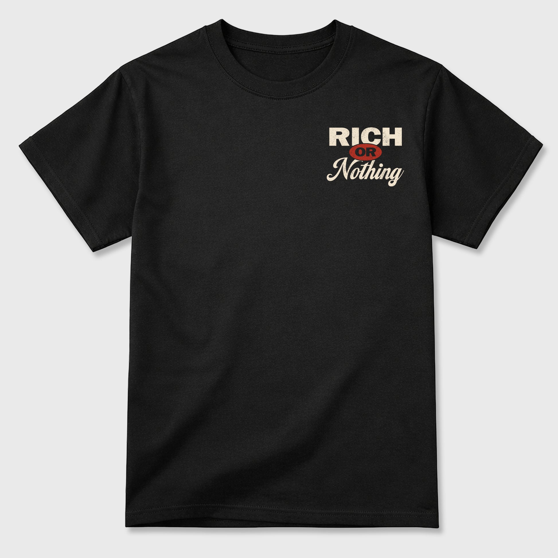 Rich Or Nothing graphic t-shirt, Double side styled graphic shirts to complete your fit with the 4s Brick After Brick sneakers, shown in Black.