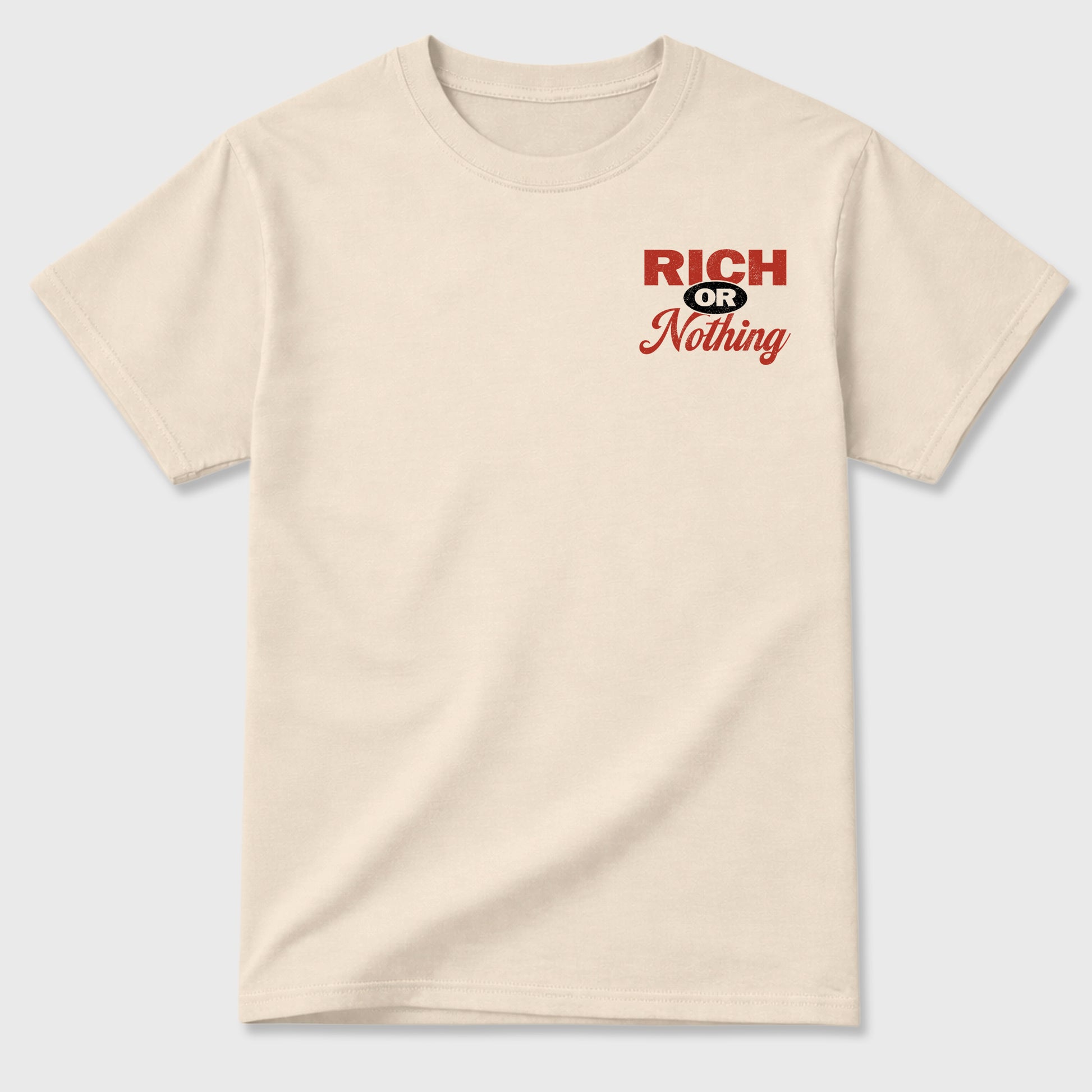 Rich Or Nothing graphic t-shirt, Double side styled graphic shirts to complete your fit with the 4s Brick After Brick sneakers, shown in Natural.