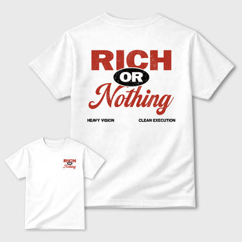 Rich Or Nothing graphic t-shirt, Double side styled graphic shirts to complete your fit with the 4s Brick After Brick sneakers, shown in White.
