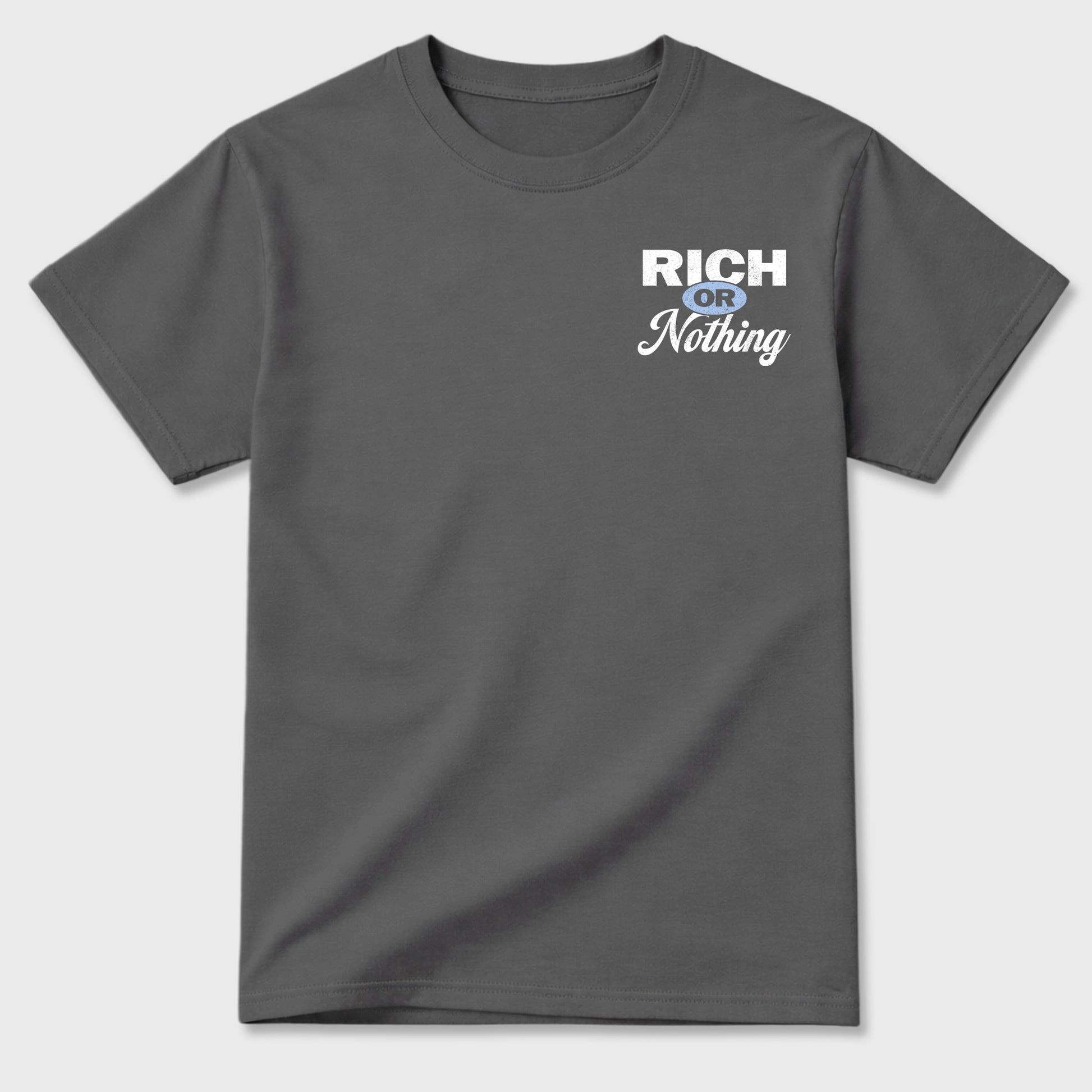 Rich Or Nothing graphic t-shirt, Double side styled graphic shirts to complete your fit with the 4s Brick After Brick sneakers, shown in Cool Grey.