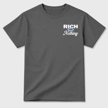 Rich Or Nothing graphic t-shirt, Double side styled graphic shirts to complete your fit with the 4s Brick After Brick sneakers, shown in Cool Grey.