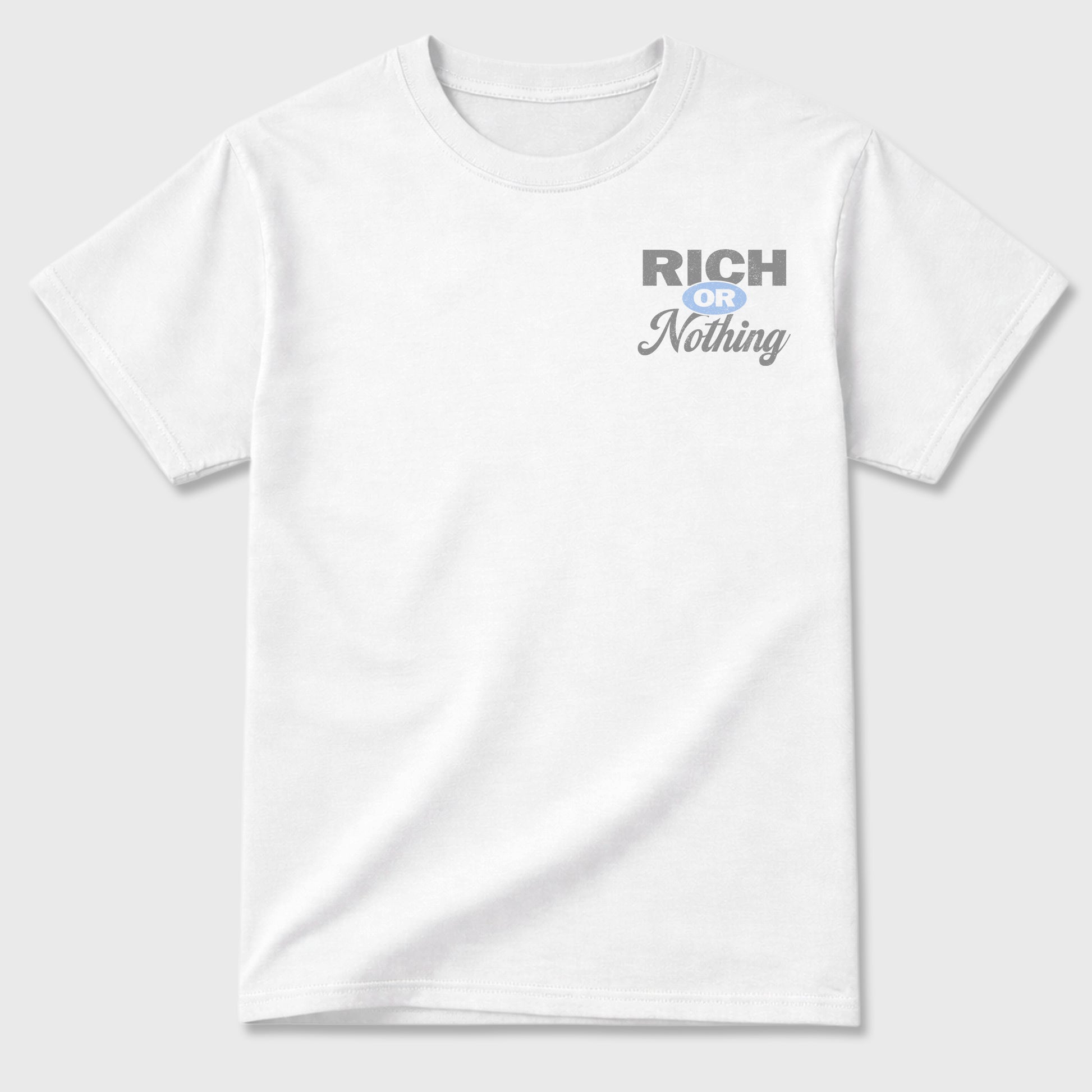 Rich Or Nothing graphic t-shirt, Double side styled graphic shirts to complete your fit with the 4s Brick After Brick sneakers, shown in White.