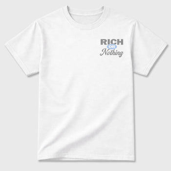 Rich Or Nothing graphic t-shirt, Double side styled graphic shirts to complete your fit with the 4s Brick After Brick sneakers, shown in White.