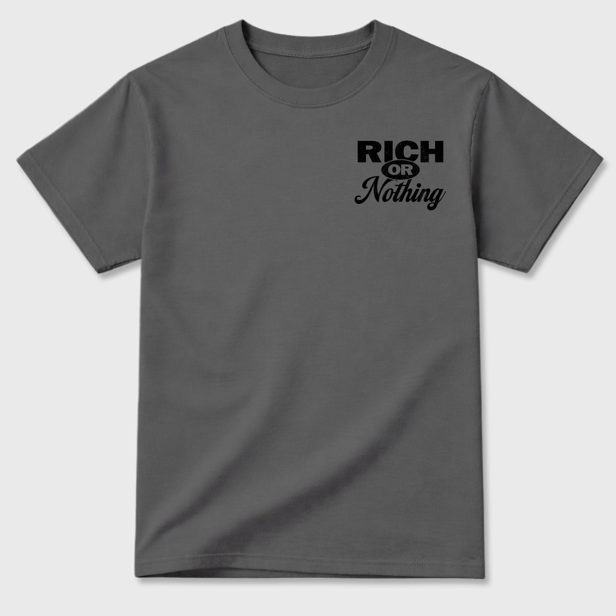 Rich Or Nothing graphic t-shirt styled to complete your sneaker outfit with the 6s Cap&Gown, shown in Cool Grey.