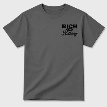 Rich Or Nothing graphic t-shirt styled to complete your sneaker outfit with the 6s Cap&Gown, shown in Cool Grey.