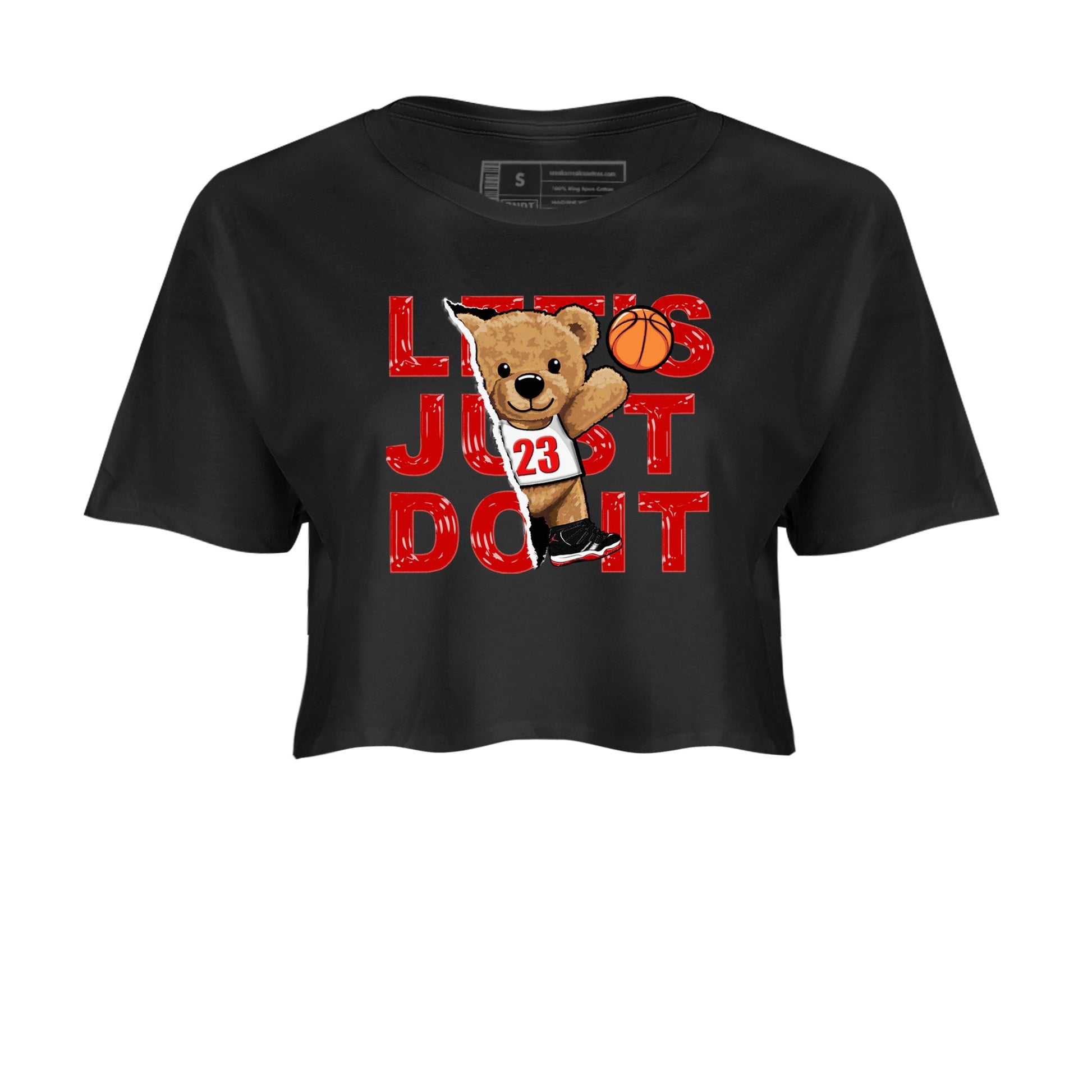 11s Bred Velvet shirts to match jordans Rip Out Bear sneaker match tees Air Jordan 11 Retro Bred Velvet match shoes to clothes SNRT Sneaker Tees unisex cotton Black 2 crop tee