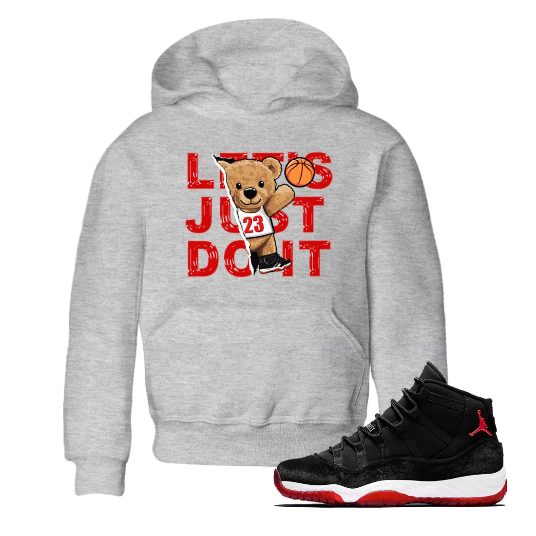 11s Bred Velvet shirts to match jordans Rip Out Bear sneaker match tees Air Jordan 11 Retro Bred Velvet match shoes to clothes SNRT Sneaker Tees Youth Baby Heather Grey 1 tee