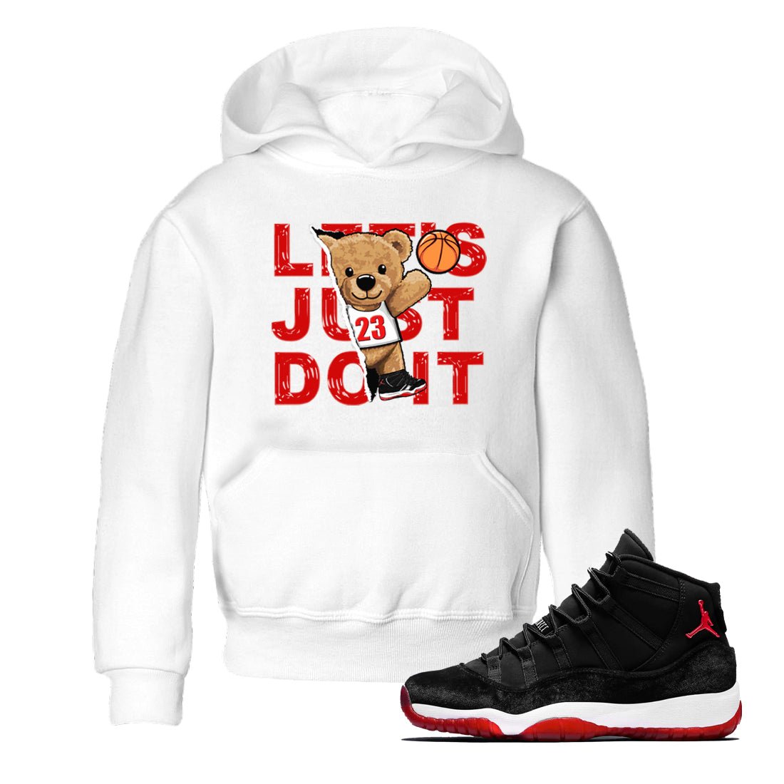 11s Bred Velvet shirts to match jordans Rip Out Bear sneaker match tees Air Jordan 11 Retro Bred Velvet match shoes to clothes SNRT Sneaker Tees Youth Baby White 1 tee