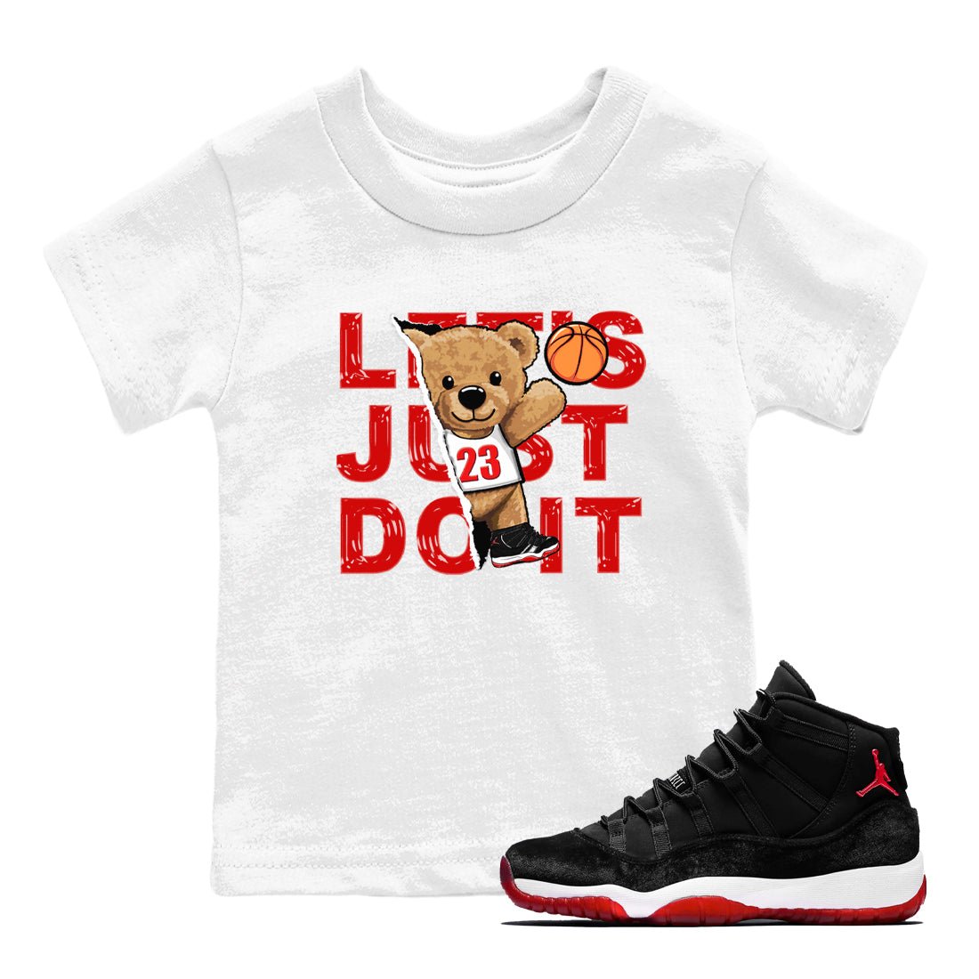 11s Bred Velvet shirts to match jordans Rip Out Bear sneaker match tees Air Jordan 11 Retro Bred Velvet match shoes to clothes SNRT Sneaker Tees Youth Baby White 1 tee