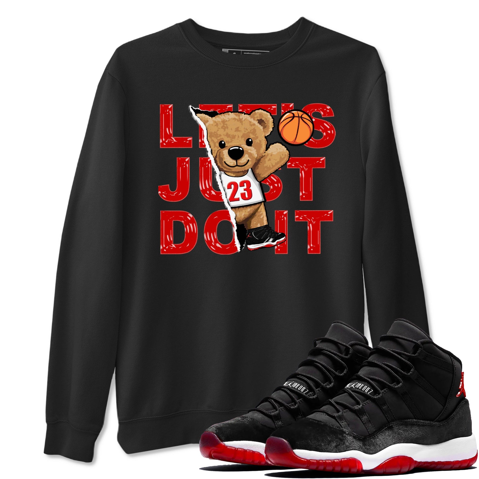 11s Bred Velvet shirts to match jordans Rip Out Bear sneaker match tees Air Jordan 11 Retro Bred Velvet match shoes to clothes SNRT Sneaker Tees unisex cotton Black 1 shirts