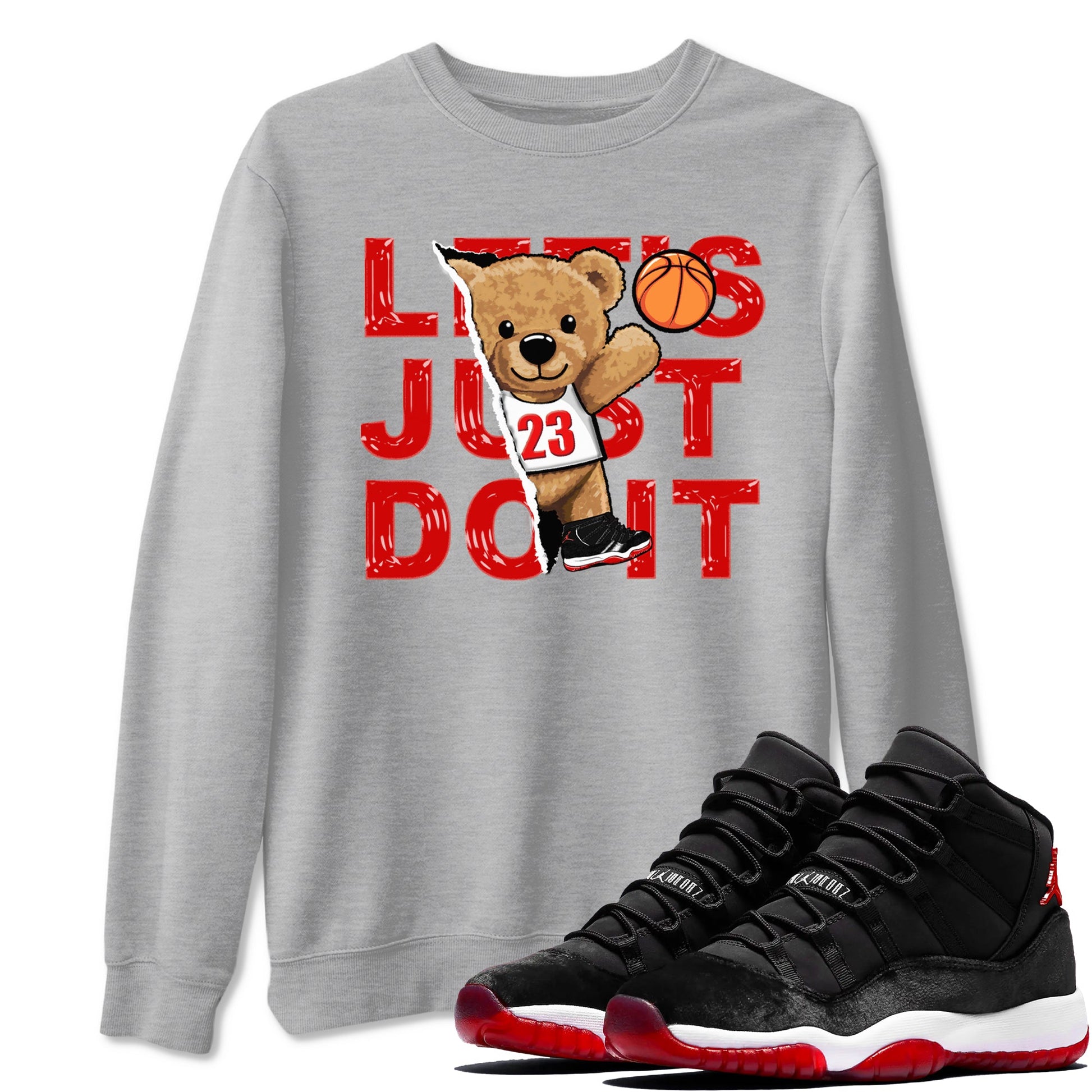 11s Bred Velvet shirts to match jordans Rip Out Bear sneaker match tees Air Jordan 11 Retro Bred Velvet match shoes to clothes SNRT Sneaker Tees unisex cotton Heather Grey 1 shirts