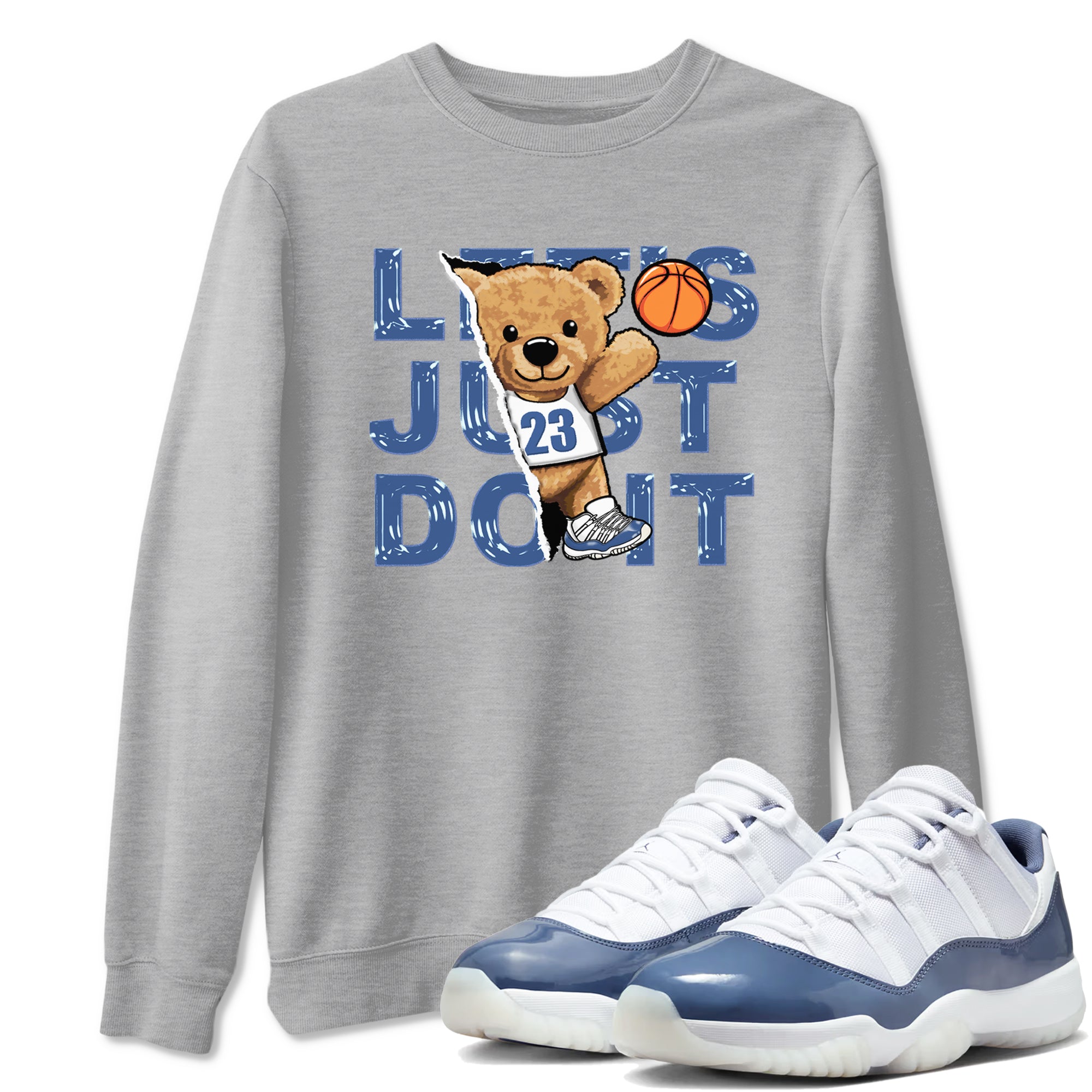 11s Diffused Blue shirts to match jordans Rip Out Bear sneaker match tees Air Jordan 11 Diffused Blue SNRT Sneaker Release Tees unisex cotton Heather Grey 1 crew neck shirts