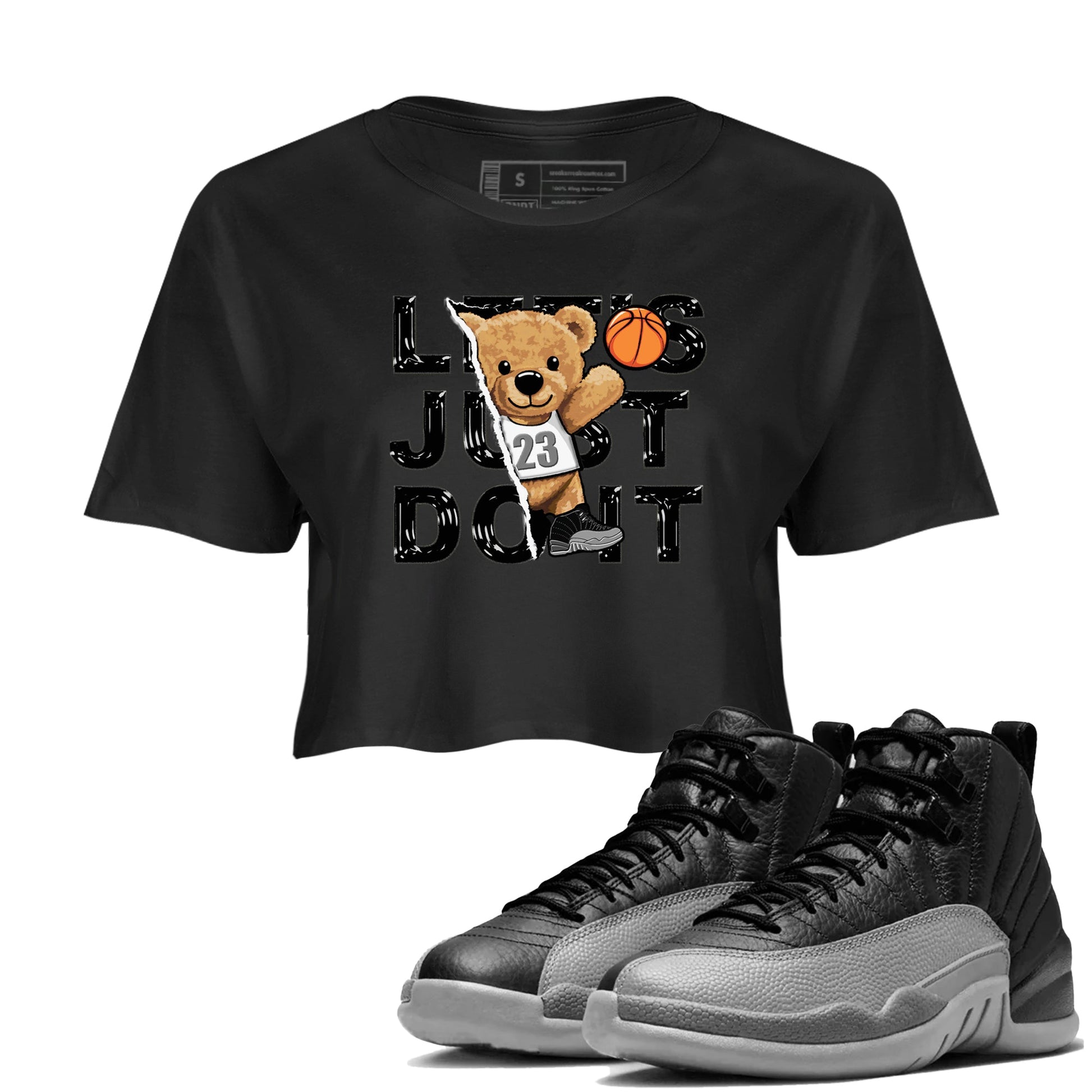 12s Black Wolf Grey shirts to match jordans Rip Out Bear sneaker match tees 12s Baron SNRT Sneaker Release Tees unisex cotton Black 1 Crop Shirts