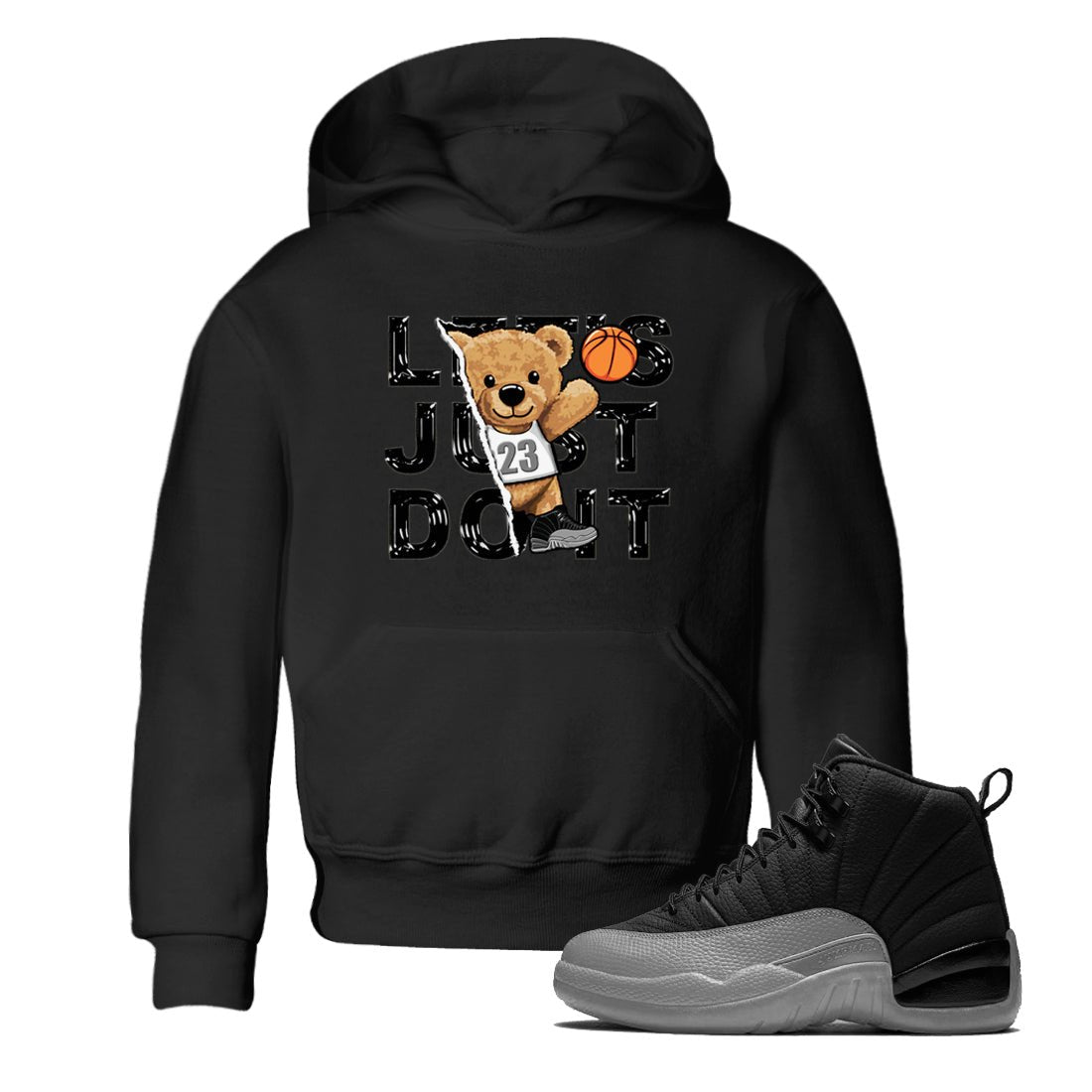 12s Black Wolf Grey shirts to match jordans Rip Out Bear sneaker match tees 12s Baron SNRT Sneaker Release Tees Youth Baby Black 1 crew neck shirts