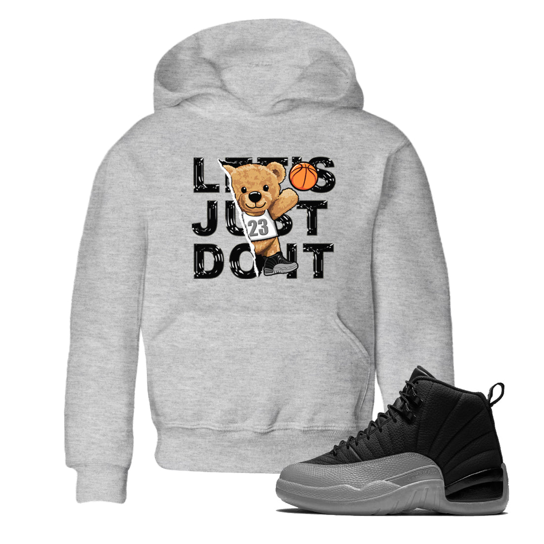 12s Black Wolf Grey shirts to match jordans Rip Out Bear sneaker match tees 12s Baron SNRT Sneaker Release Tees Youth Baby Heather Grey 1 crew neck shirts