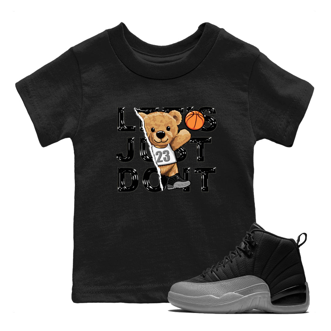 12s Black Wolf Grey shirts to match jordans Rip Out Bear sneaker match tees 12s Baron SNRT Sneaker Release Tees Youth Baby Black 1 crew neck shirts