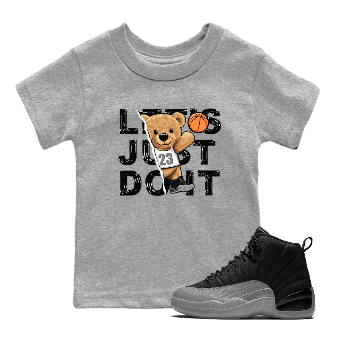 12s Black Wolf Grey shirts to match jordans Rip Out Bear sneaker match tees 12s Baron SNRT Sneaker Release Tees Youth Baby Heather Grey 1 crew neck shirts