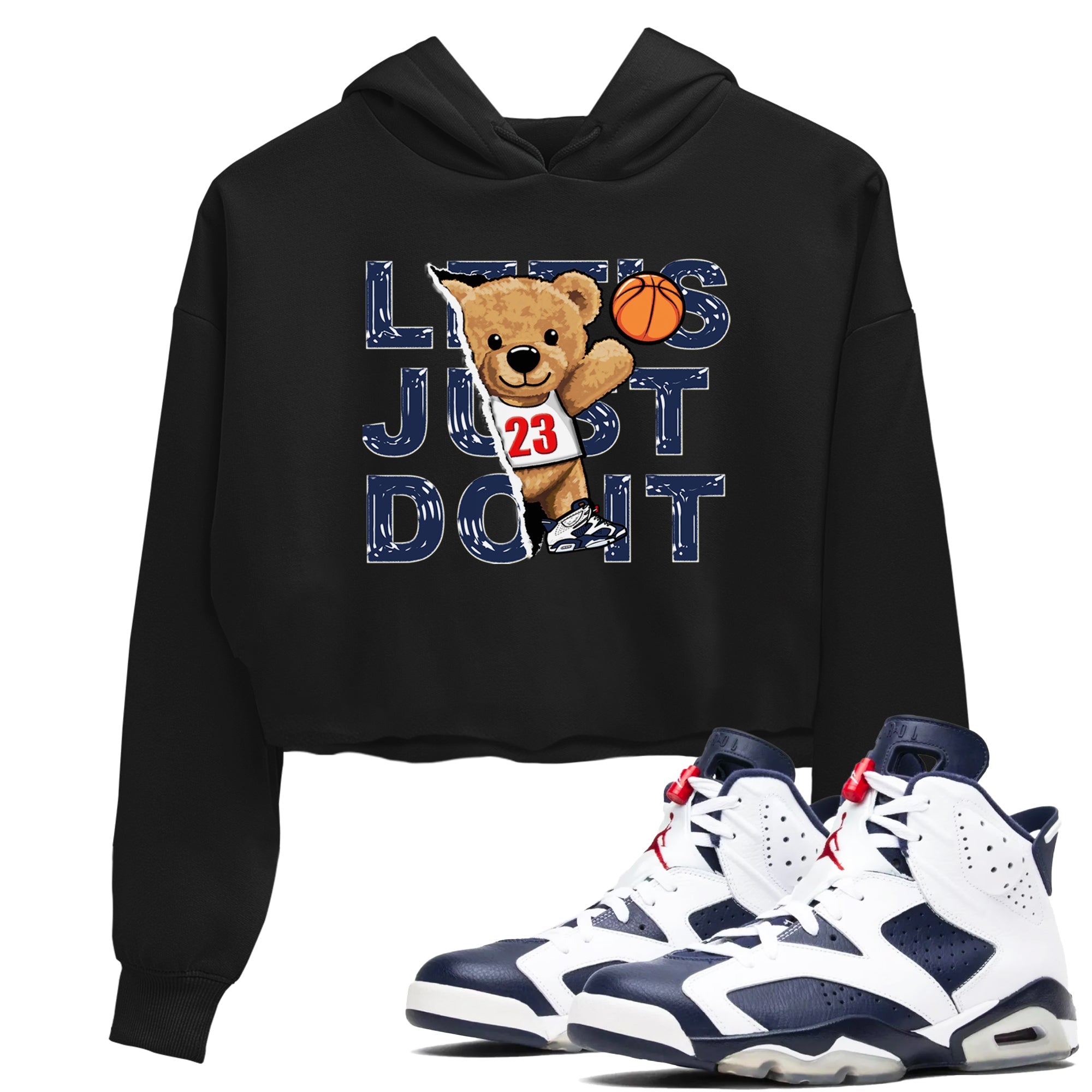 6s White And Midnight Navy shirts to match jordans Rip Out Bear sneaker match tees Air Jordan 6 White And Midnight Navy SNRT Sneaker Release Tees unisex cotton Black 1 Crop Shirts