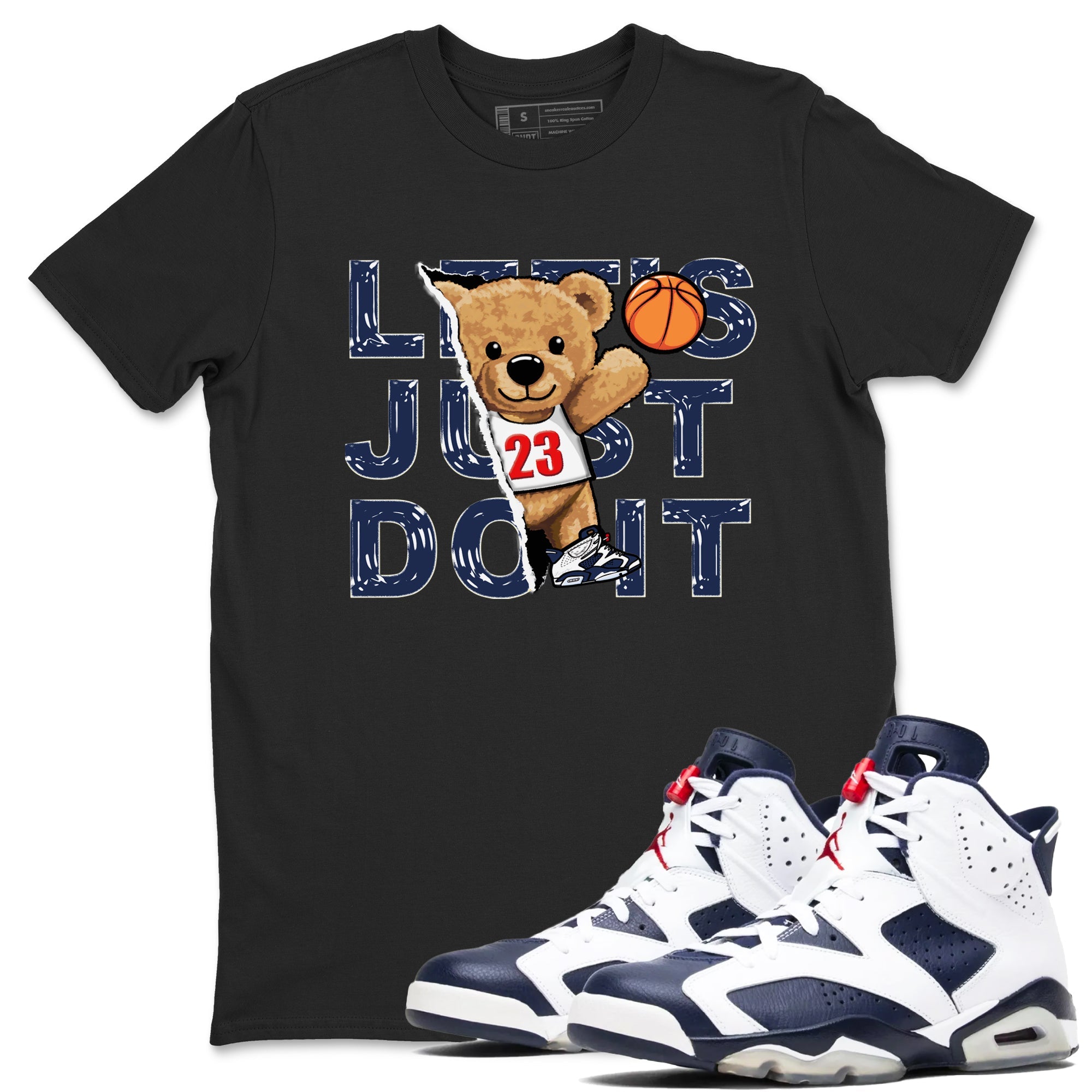 6s White And Midnight Navy shirts to match jordans Rip Out Bear sneaker match tees Air Jordan 6 White And Midnight Navy SNRT Sneaker Release Tees unisex cotton Black 1 crew neck shirts