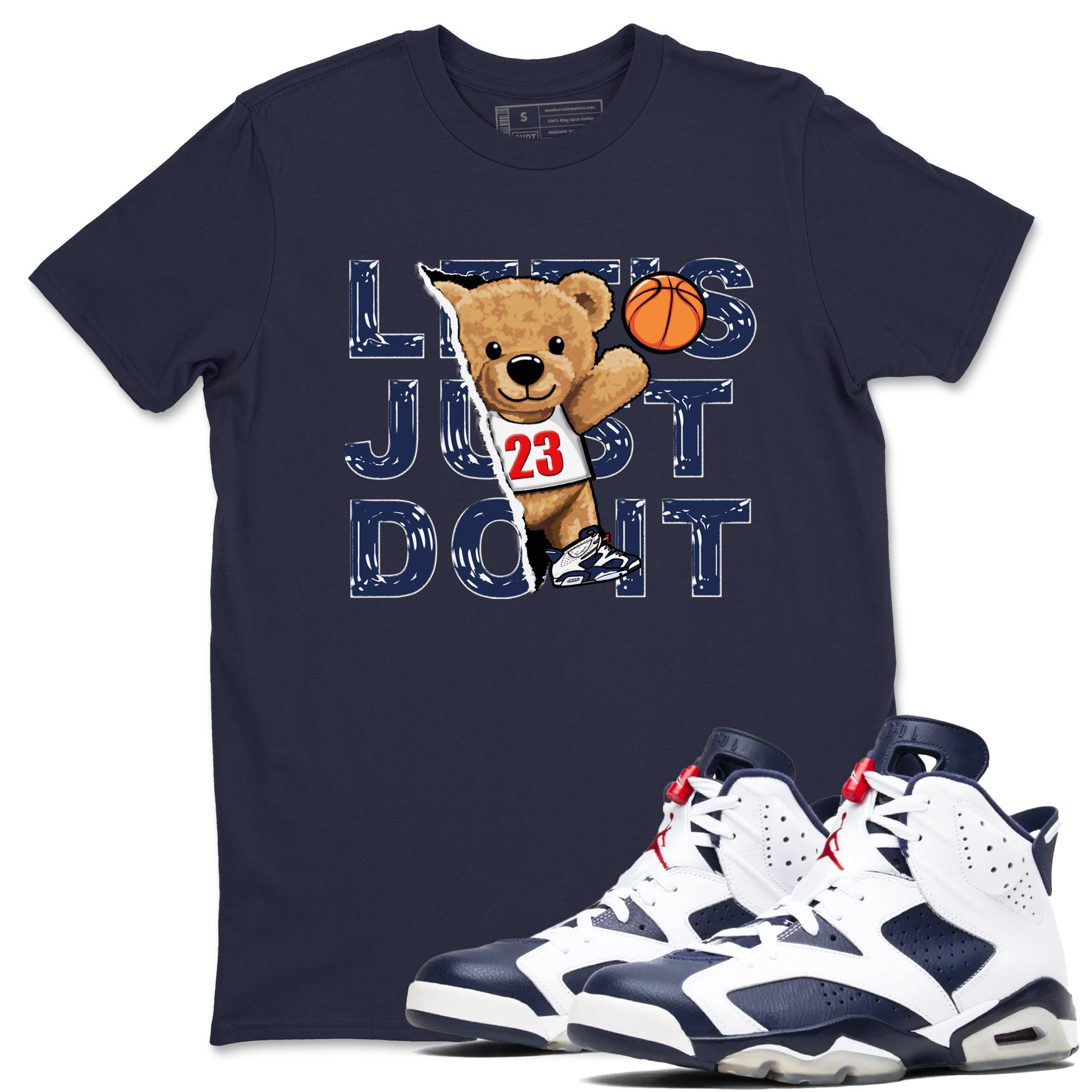 6s White And Midnight Navy shirts to match jordans Rip Out Bear sneaker match tees Air Jordan 6 White And Midnight Navy SNRT Sneaker Release Tees unisex cotton Navy 1 crew neck shirts