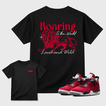 Roaring To the World sneaker match t-shirt styled to complete your sneaker outfitwith the AJ4 Toro Bravo, shown in Black.