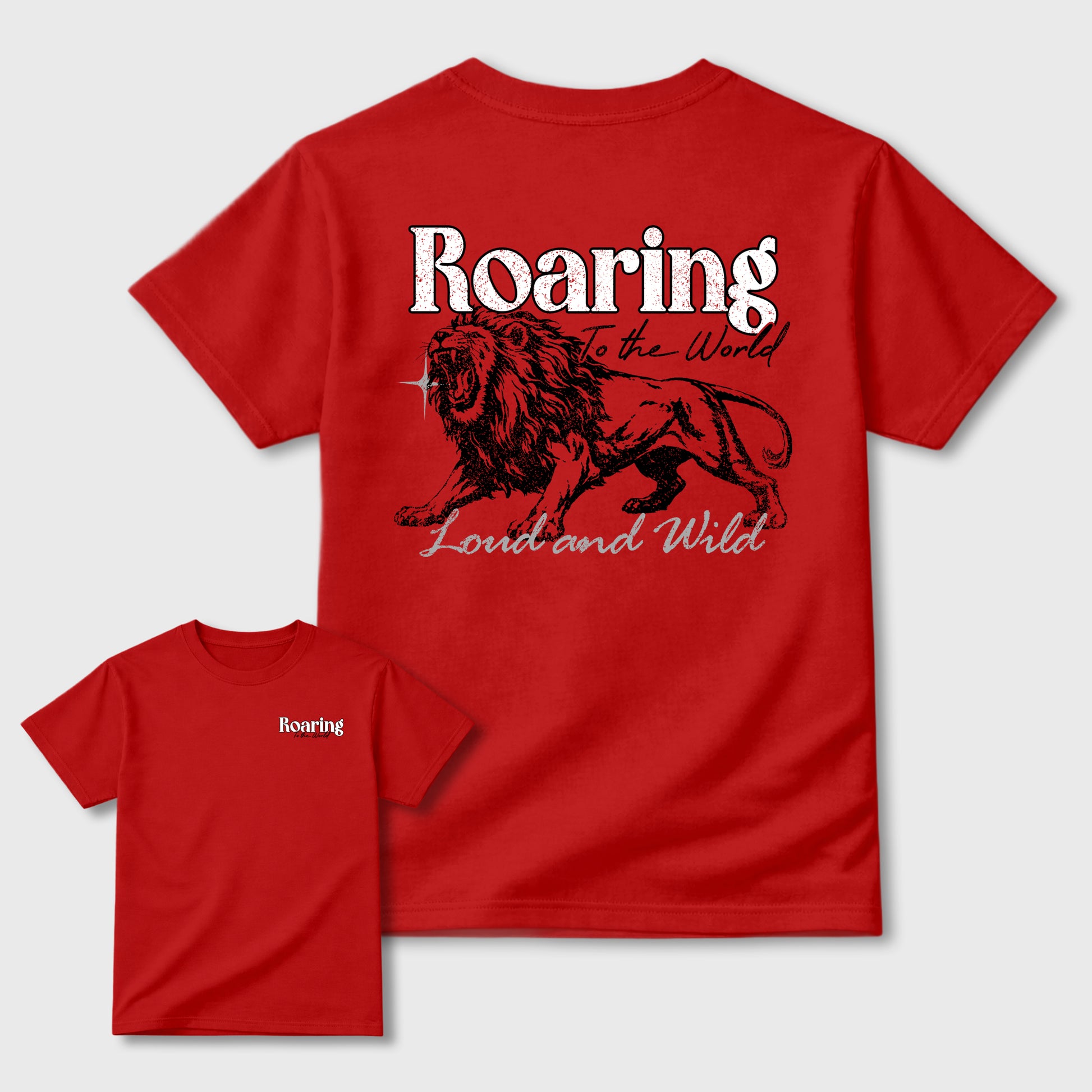 Roaring To the World sneaker match t-shirt styled to complete your sneaker outfitwith the AJ4 Toro Bravo, shown in Red.
